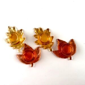 Set of 4 Leaf votive candle holders 2 gold and 2 orange